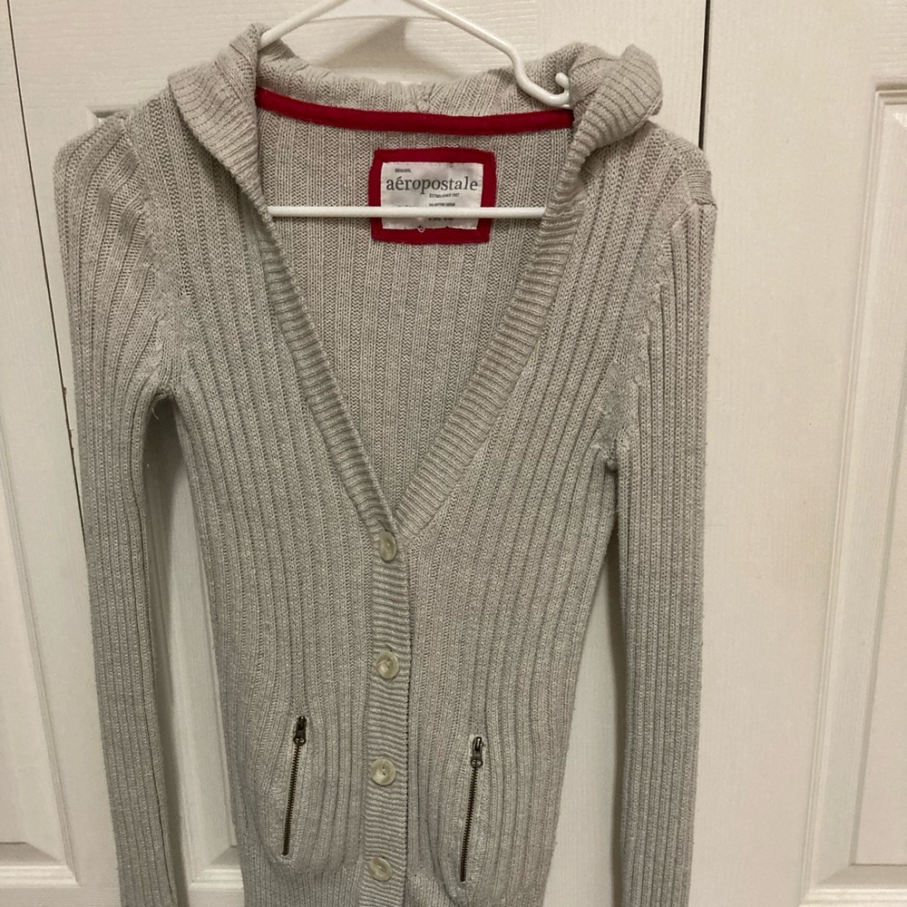 Aeropostale Cable Knit Button Down Hooded Cardigan Sz: S/P